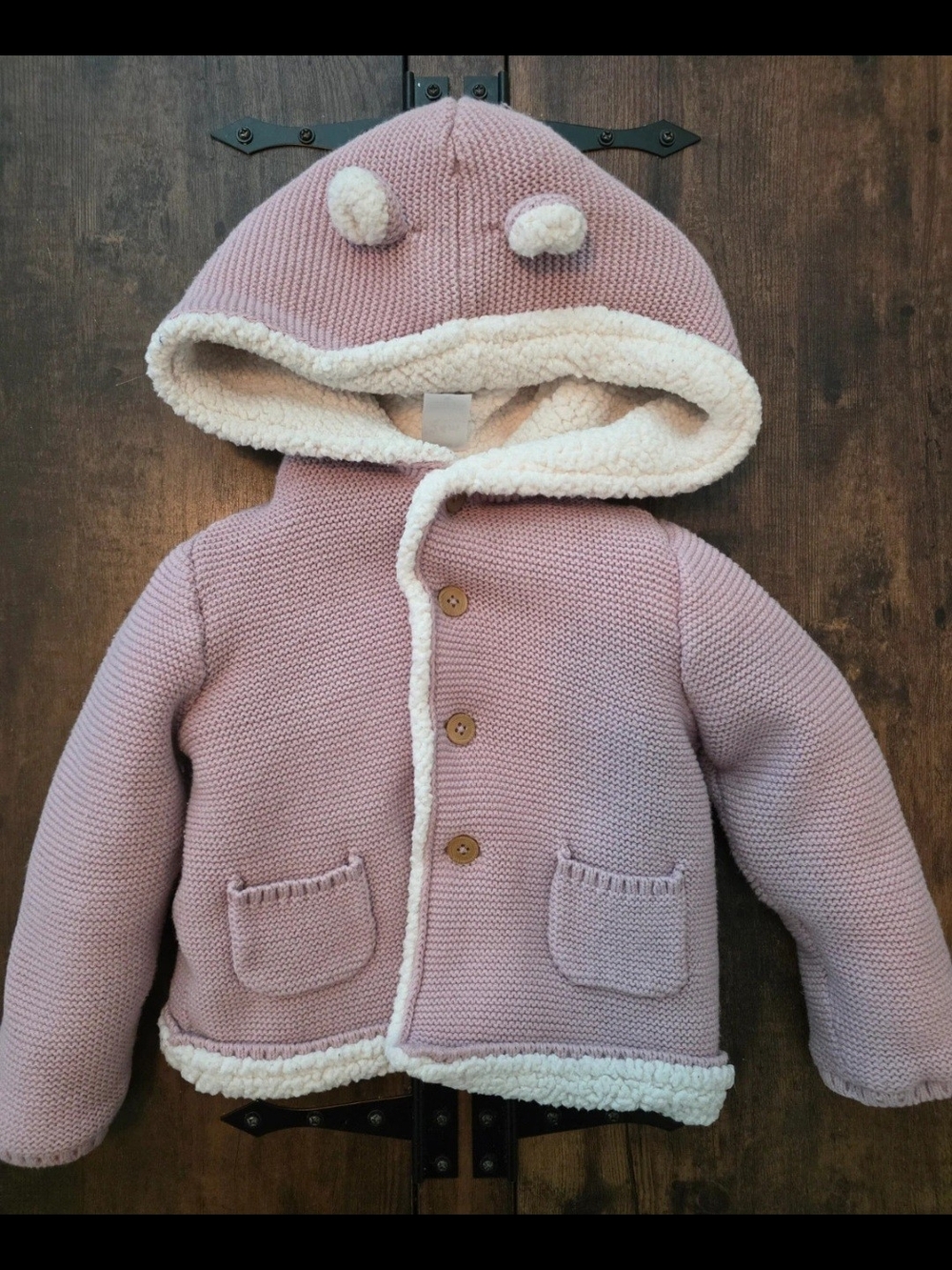 Carter's Pink Hooded Knit Jacket with Sherpa Trim